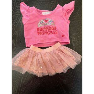 Build a bear Pink Toddler Birthday Princess Outfit With Glitter Tutu Skirt & Cro